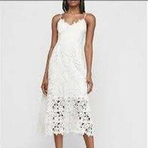Express White Lace Floral Midi Dress Spaghetti Romantic Crochet Bridal Large